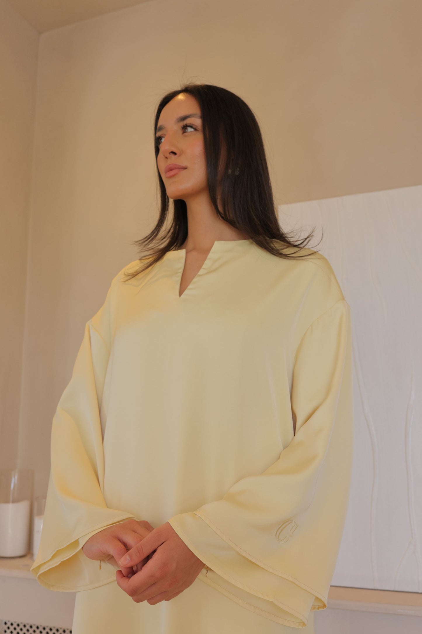 High Split Satin Dress - Butter Yellow