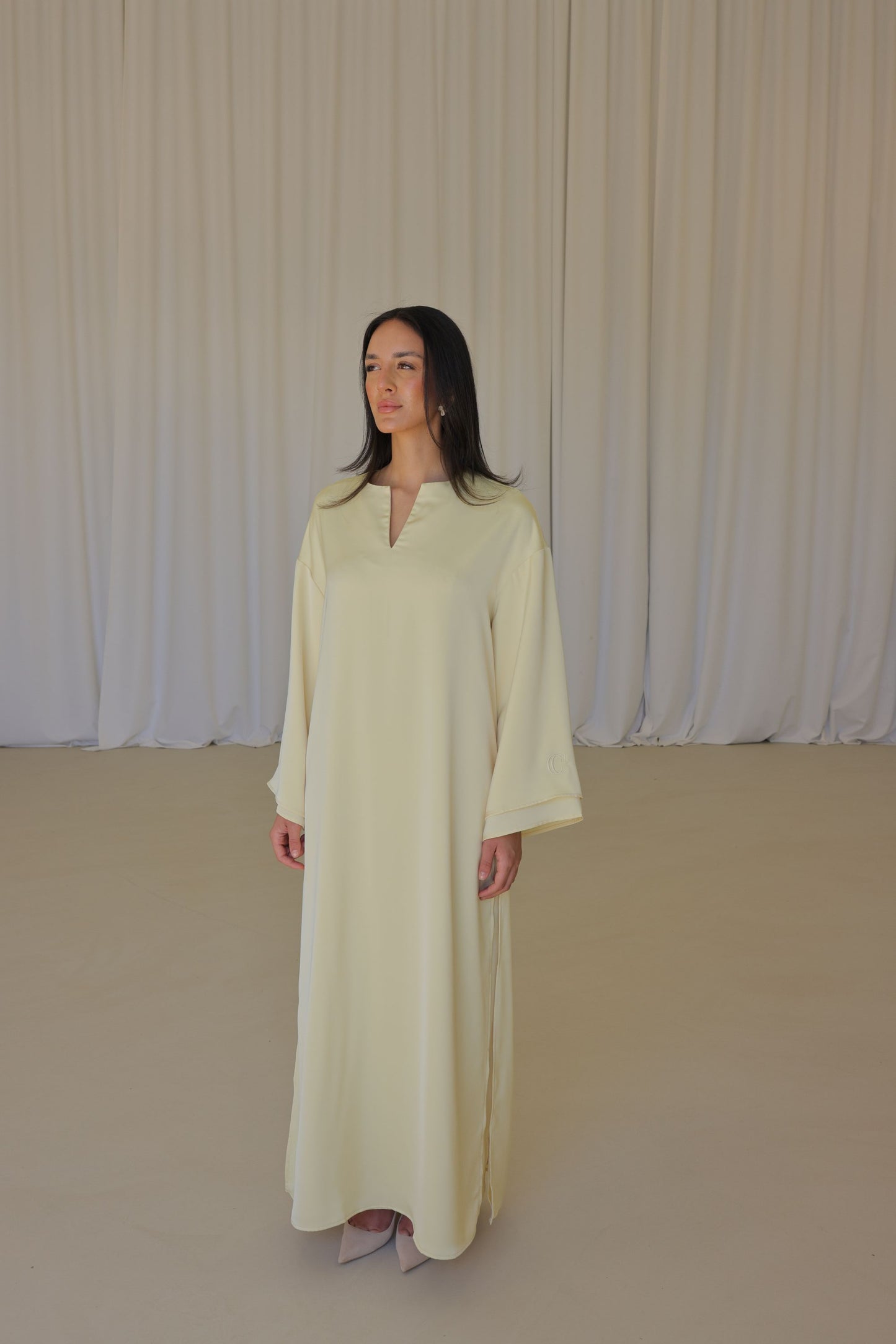 High Split Satin Dress - Butter Yellow