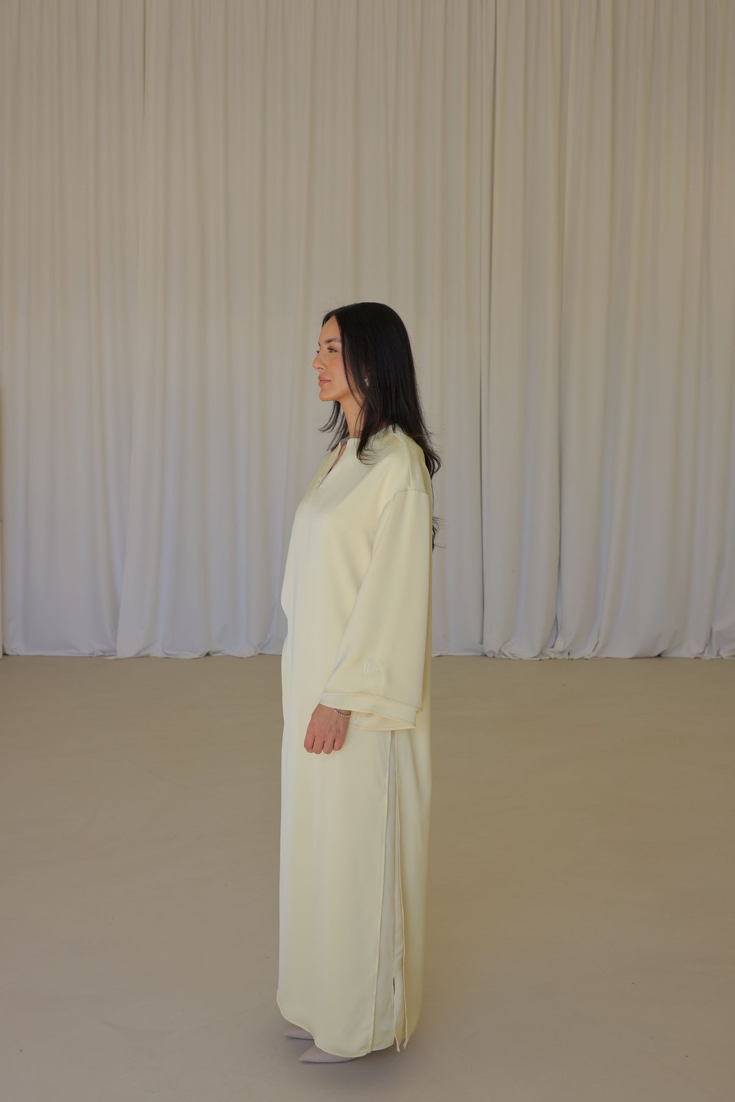 High Split Satin Dress - Butter Yellow