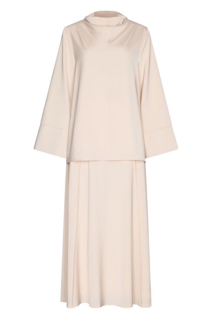 The High-Neck Satin Set - Peachy beige