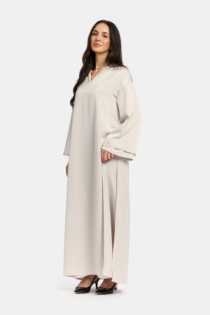 High Split Satin Dress- Pearl Cream
