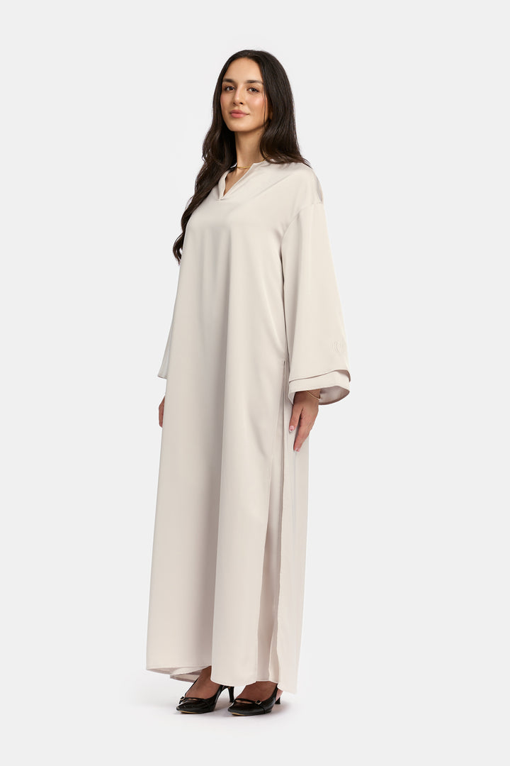 High Split Satin Dress- Pearl Cream
