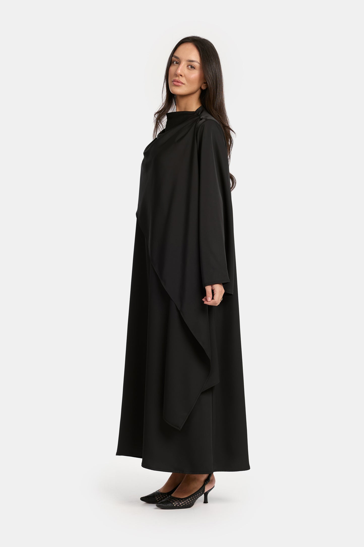 Draped Overlay Dress - Black