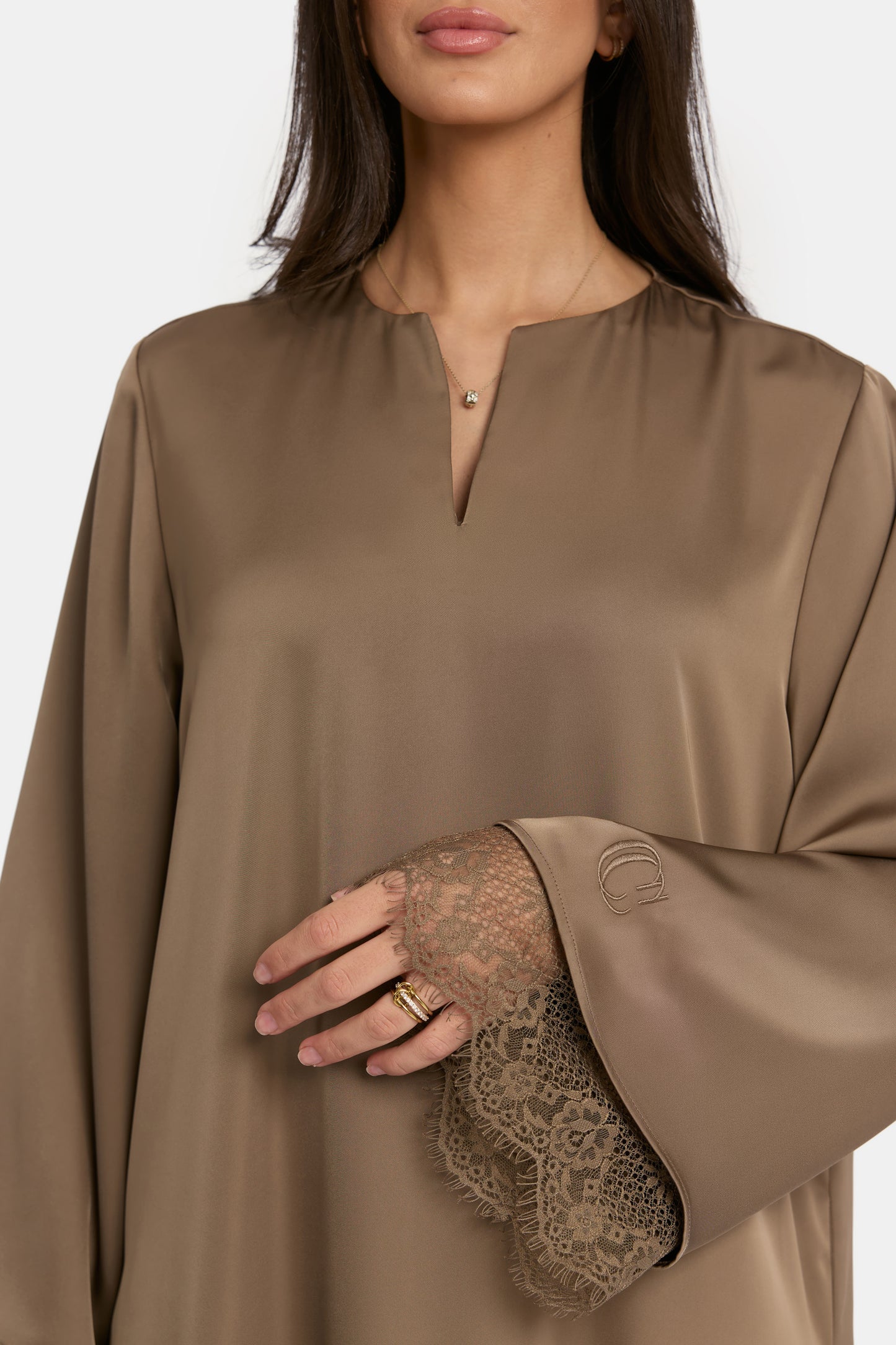 Double-Layer Lace Dress - Soft Brown