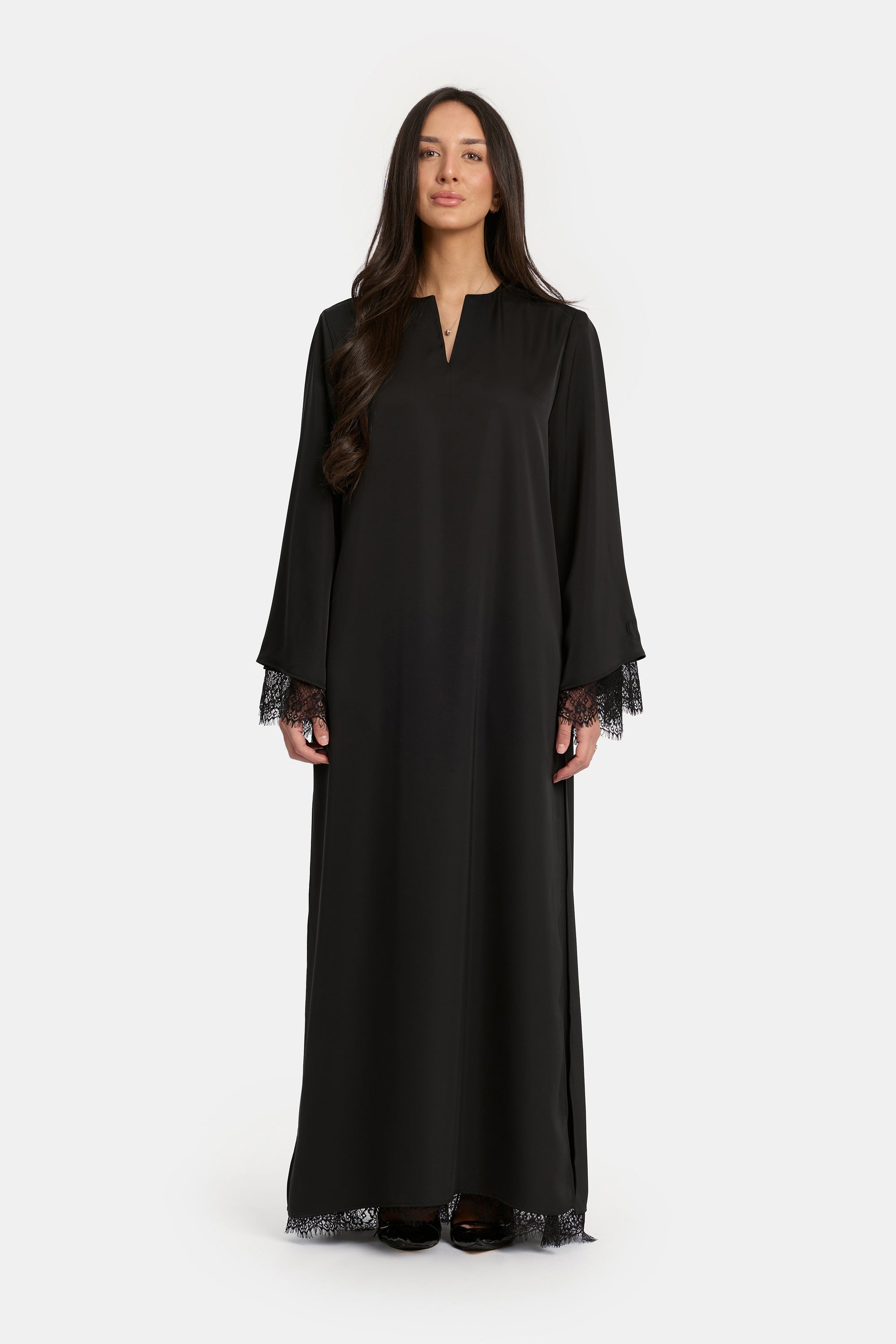 Double-Layer Lace Dress - Black