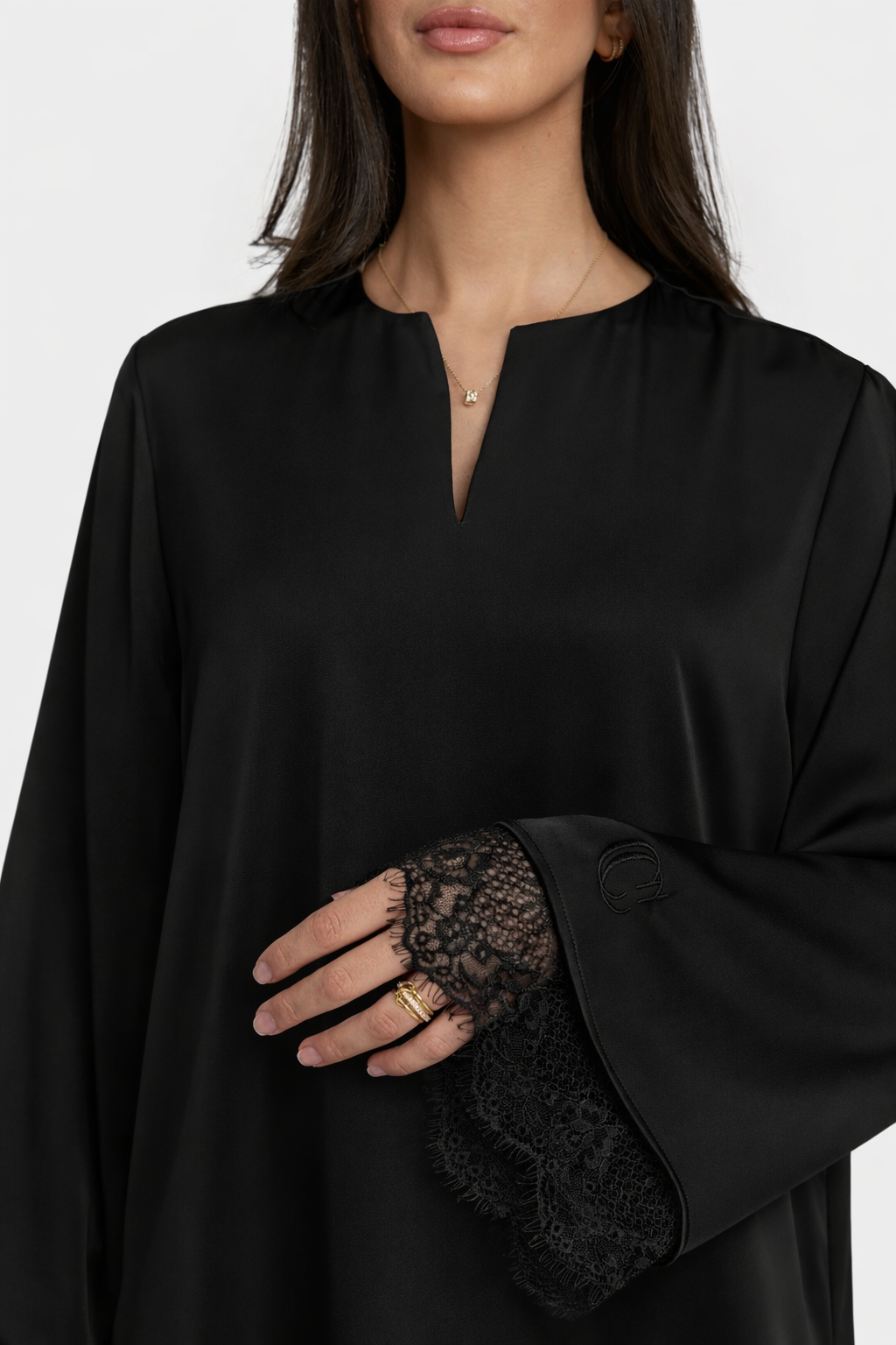 Double-Layer Lace Dress - Black