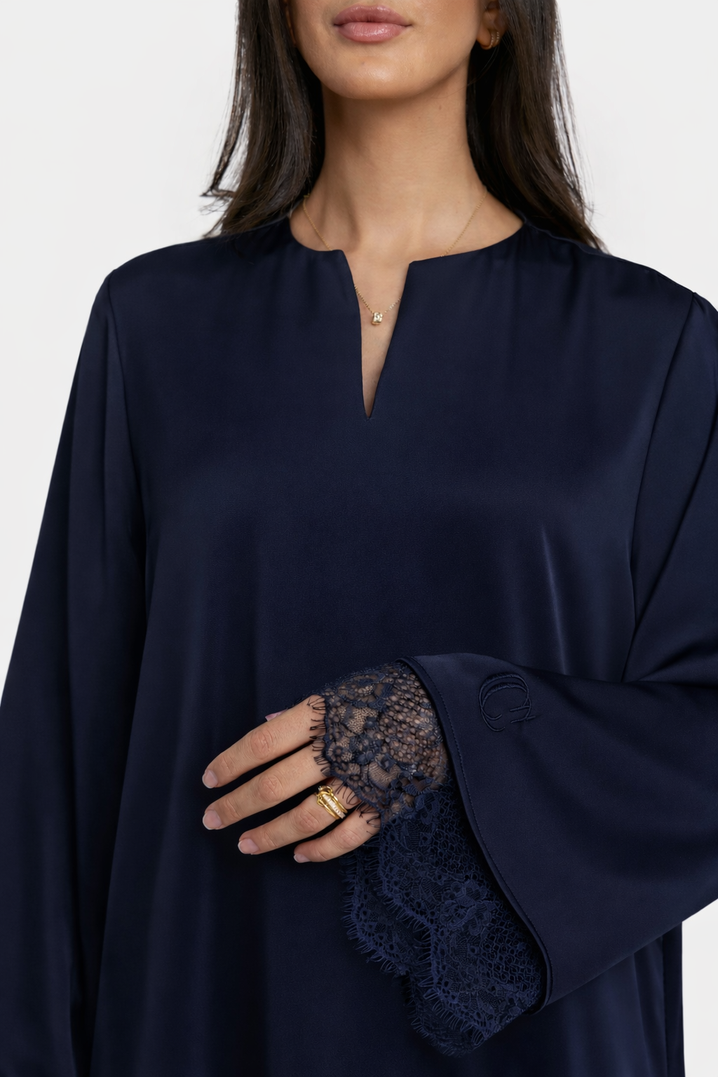 Double-Layer Lace Dress - Navy