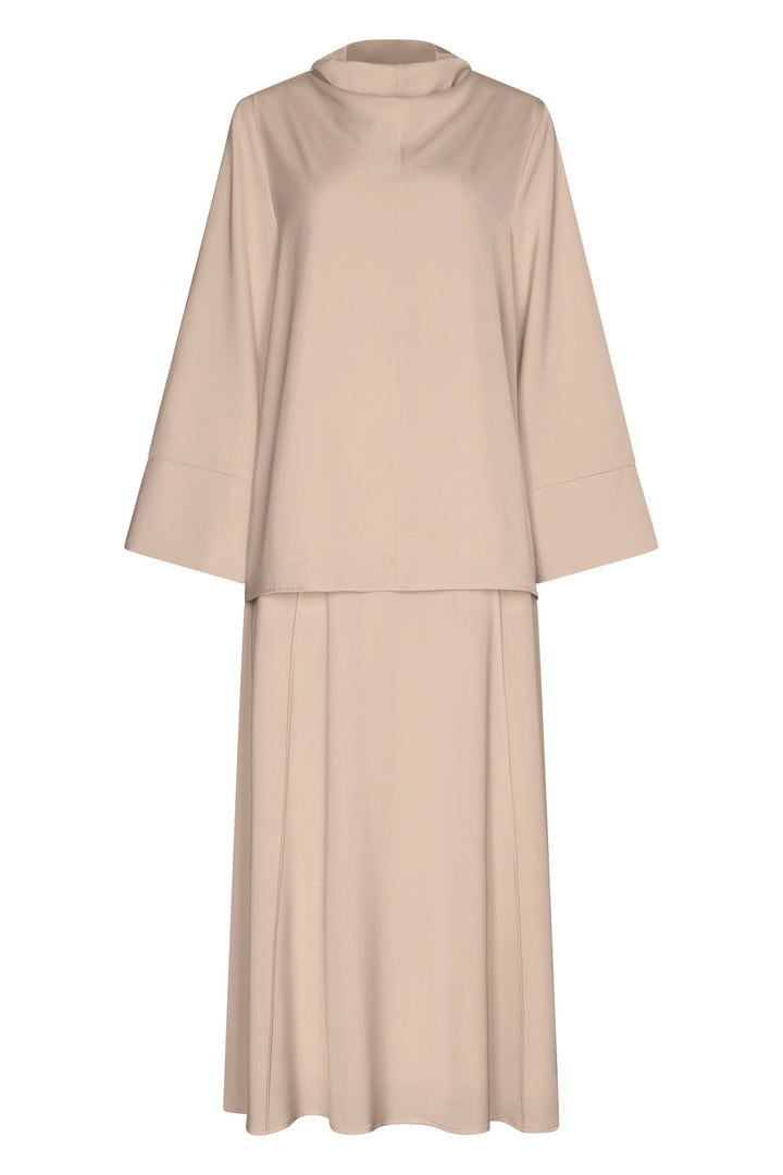 The High-Neck Satin Set - Warm Taupe
