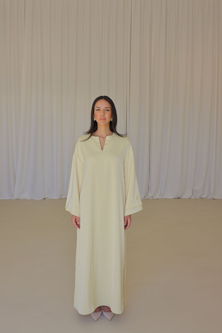 High Split Satin Dress - Butter Yellow