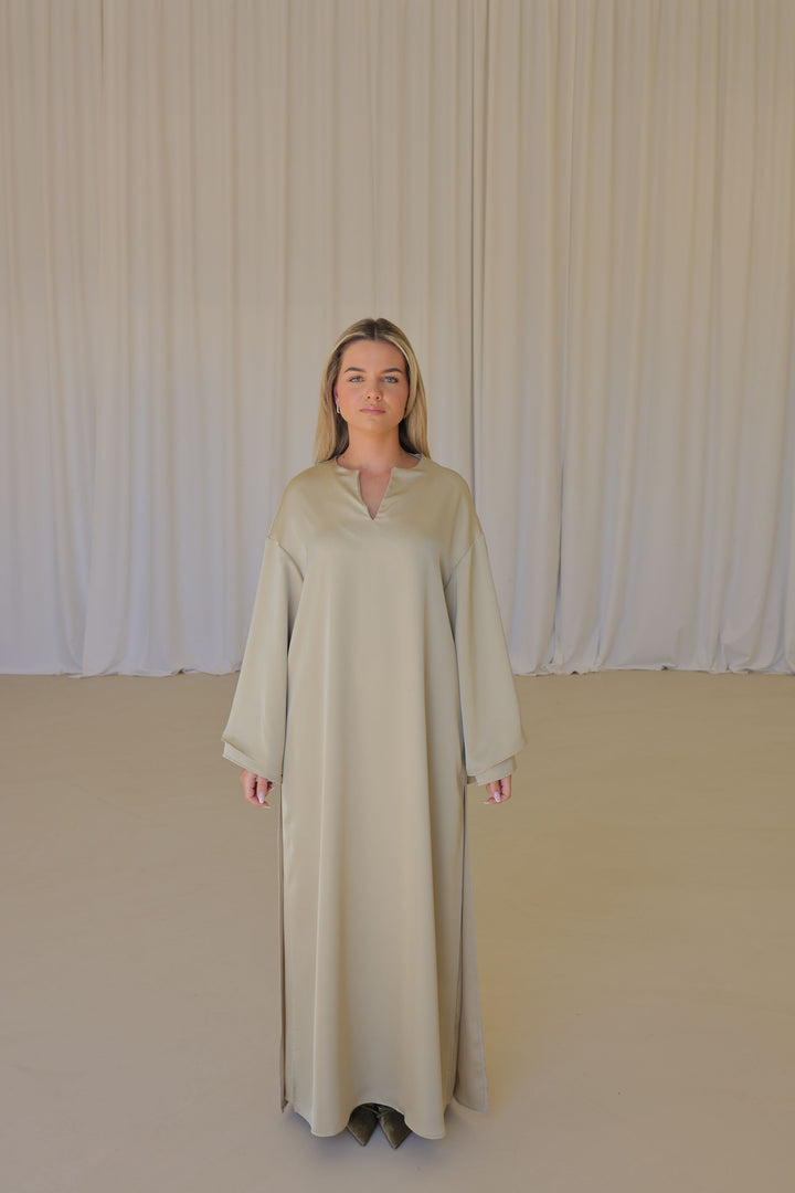 High Split Satin Dress - Golden Pistache