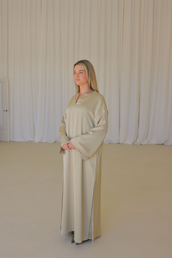 High Split Satin Dress - Golden Pistache