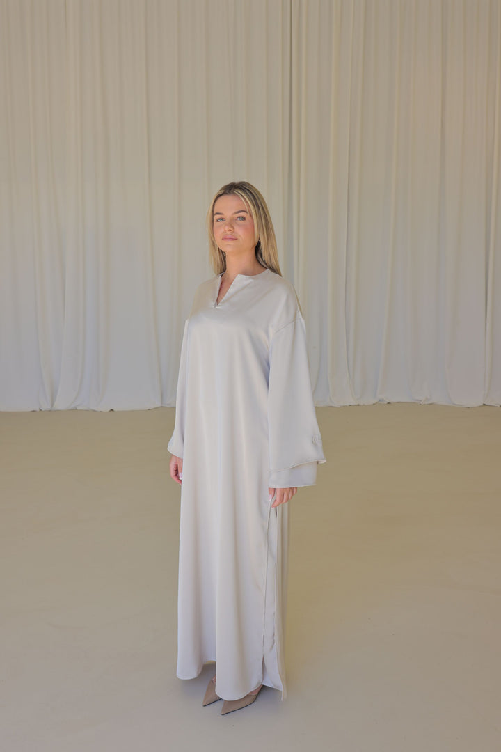 High Split Satin Dress- Pearl Cream