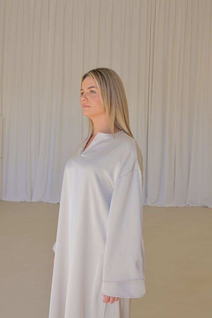 High Split Satin Dress- Pearl Cream