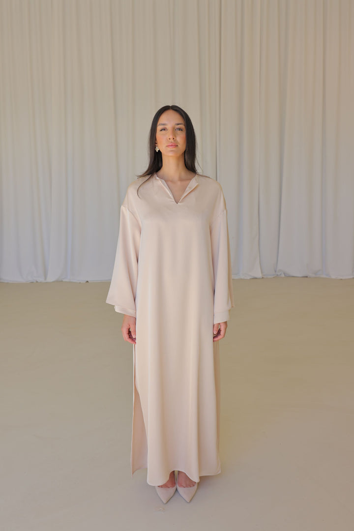 High Split Satin Dress - Soft Peach