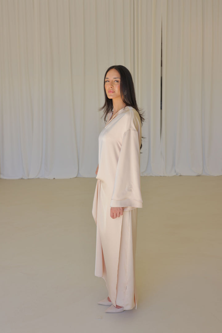 High Split Satin Dress - Soft Peach
