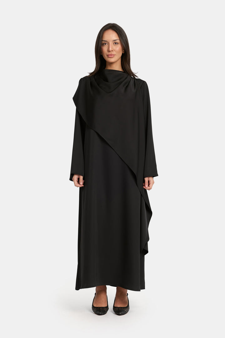 Draped Overlay Dress - Black