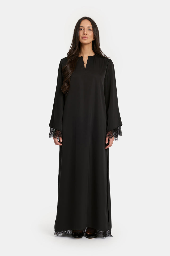 Double-Layer Lace Dress - Black