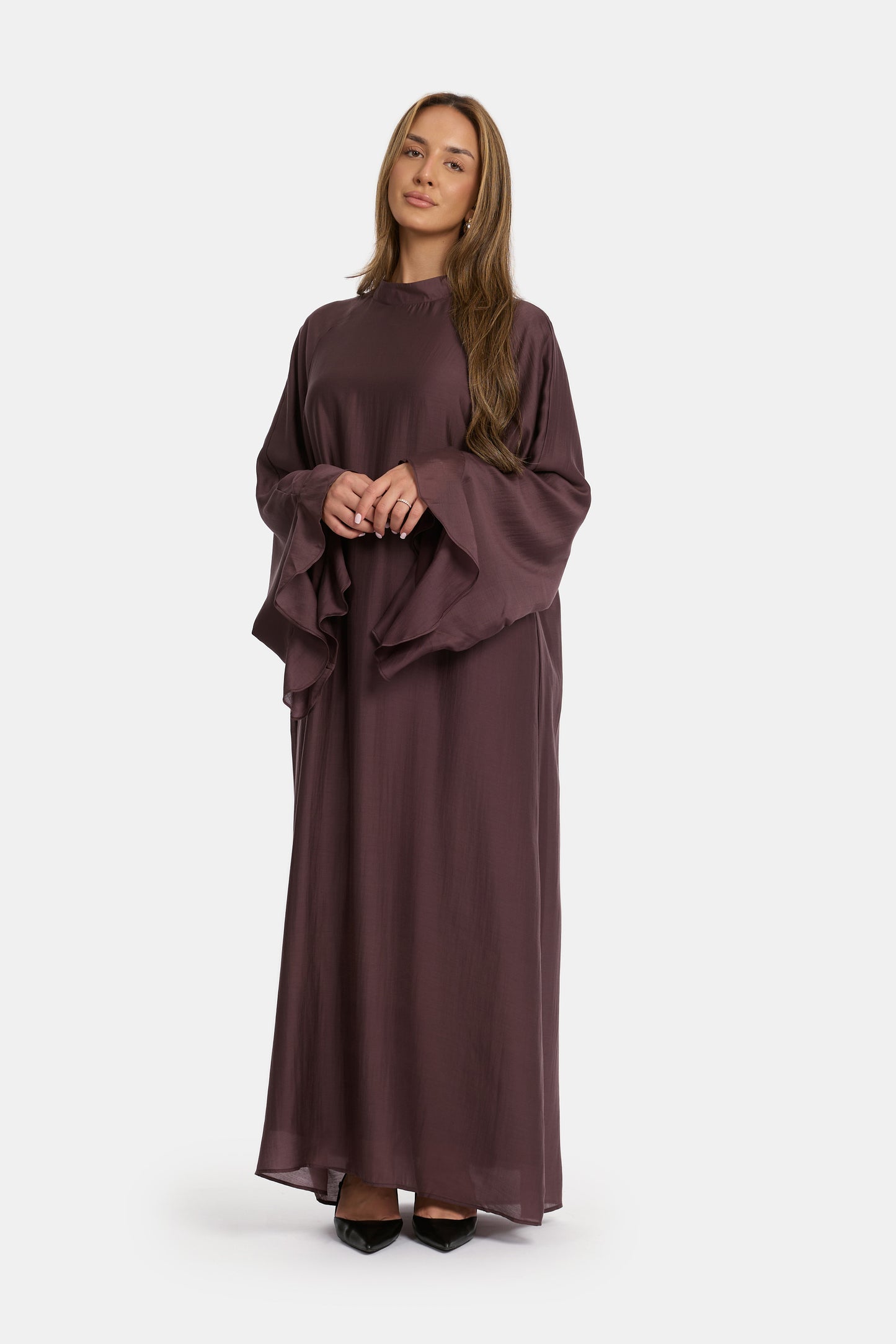 Flowy Sleeve Dress - Deep Plum