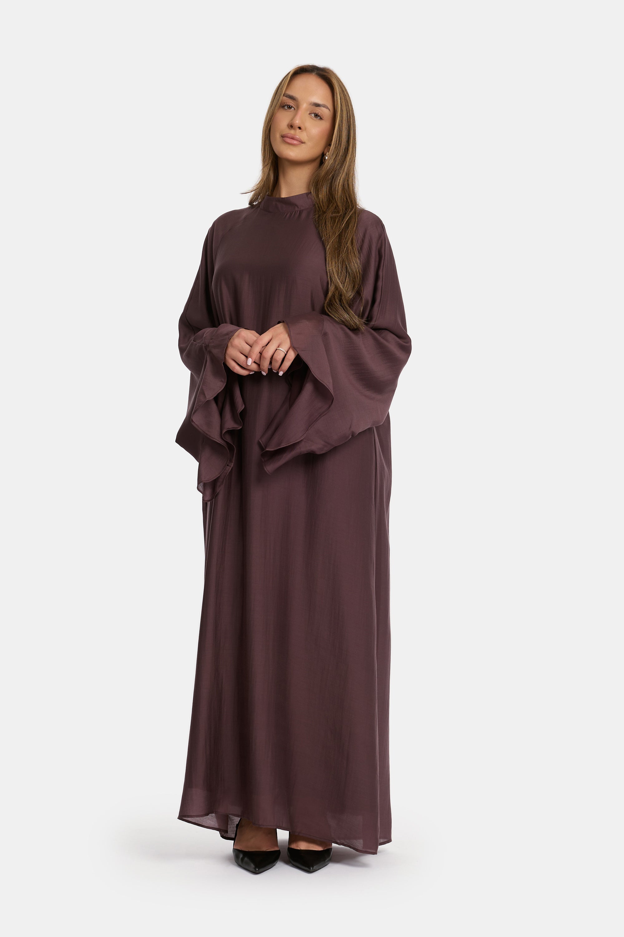 Flowy Sleeve Dress - Deep Plum