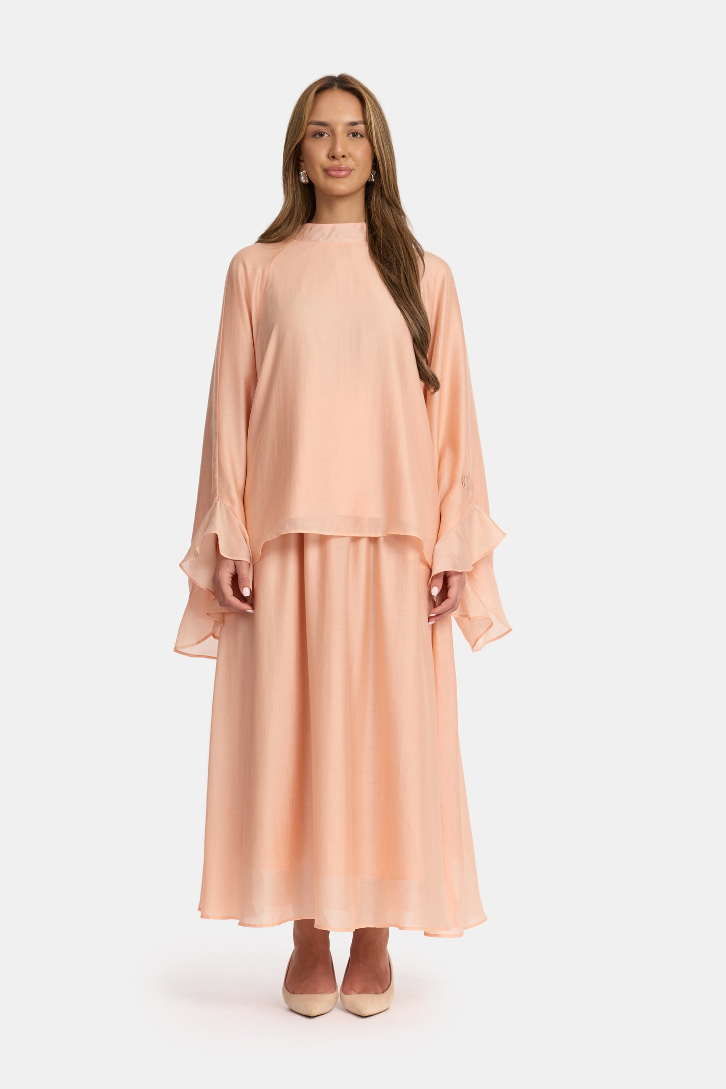 Flowy Sleeve Co-Ord Set - Apricot Glow
