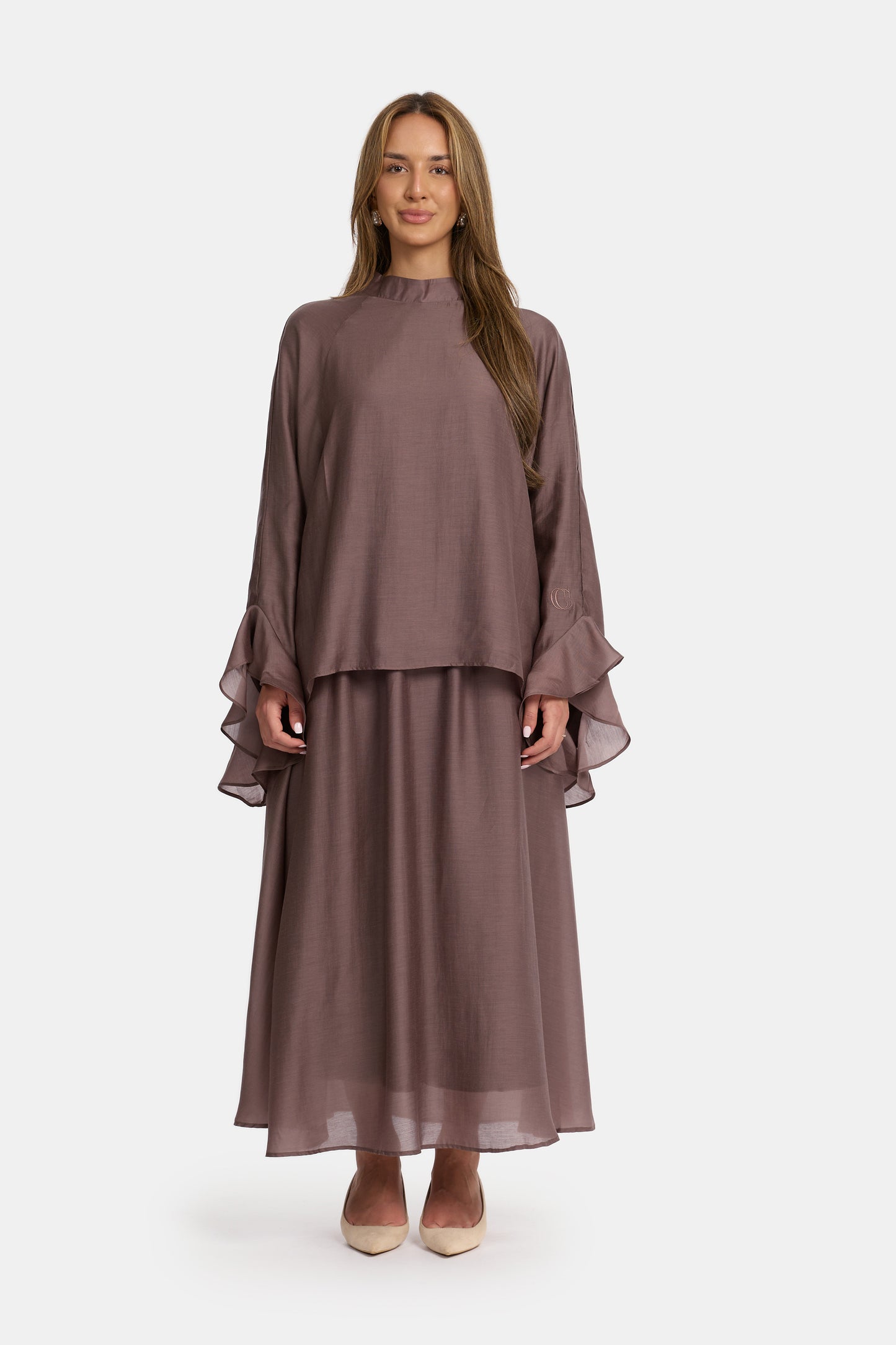 Flowy Sleeve Co-Ord Set - Mauve Taupe