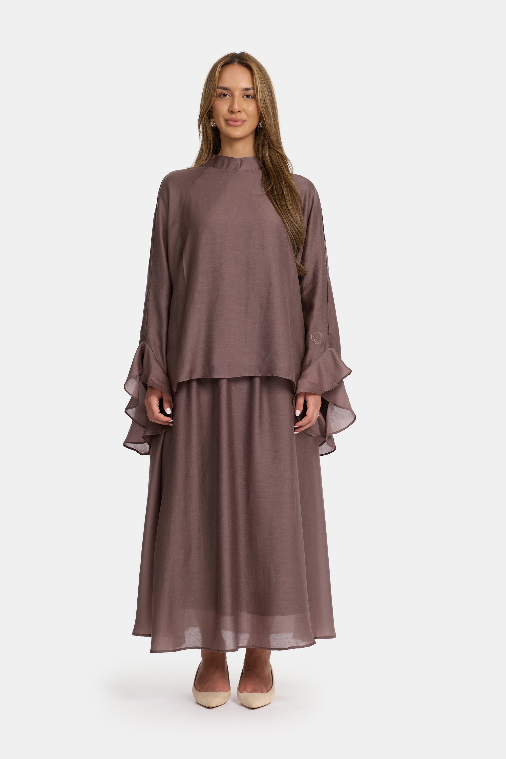 Flowy Sleeve Co-Ord Set - Mauve Taupe