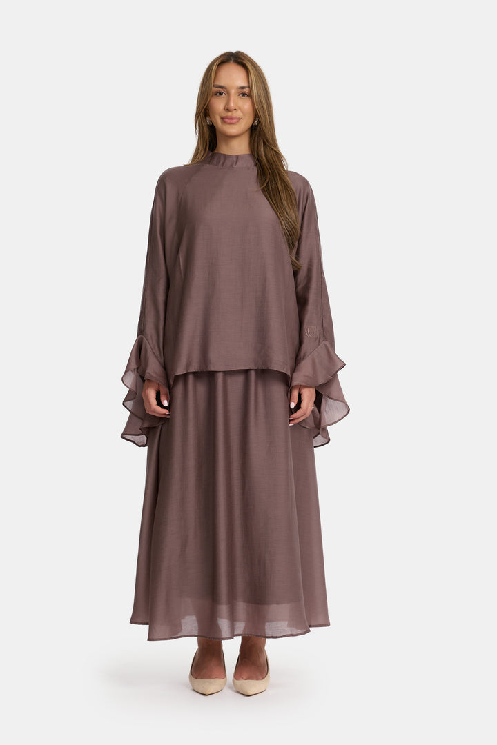 Flowy Sleeve Co-Ord Set - Mauve Taupe