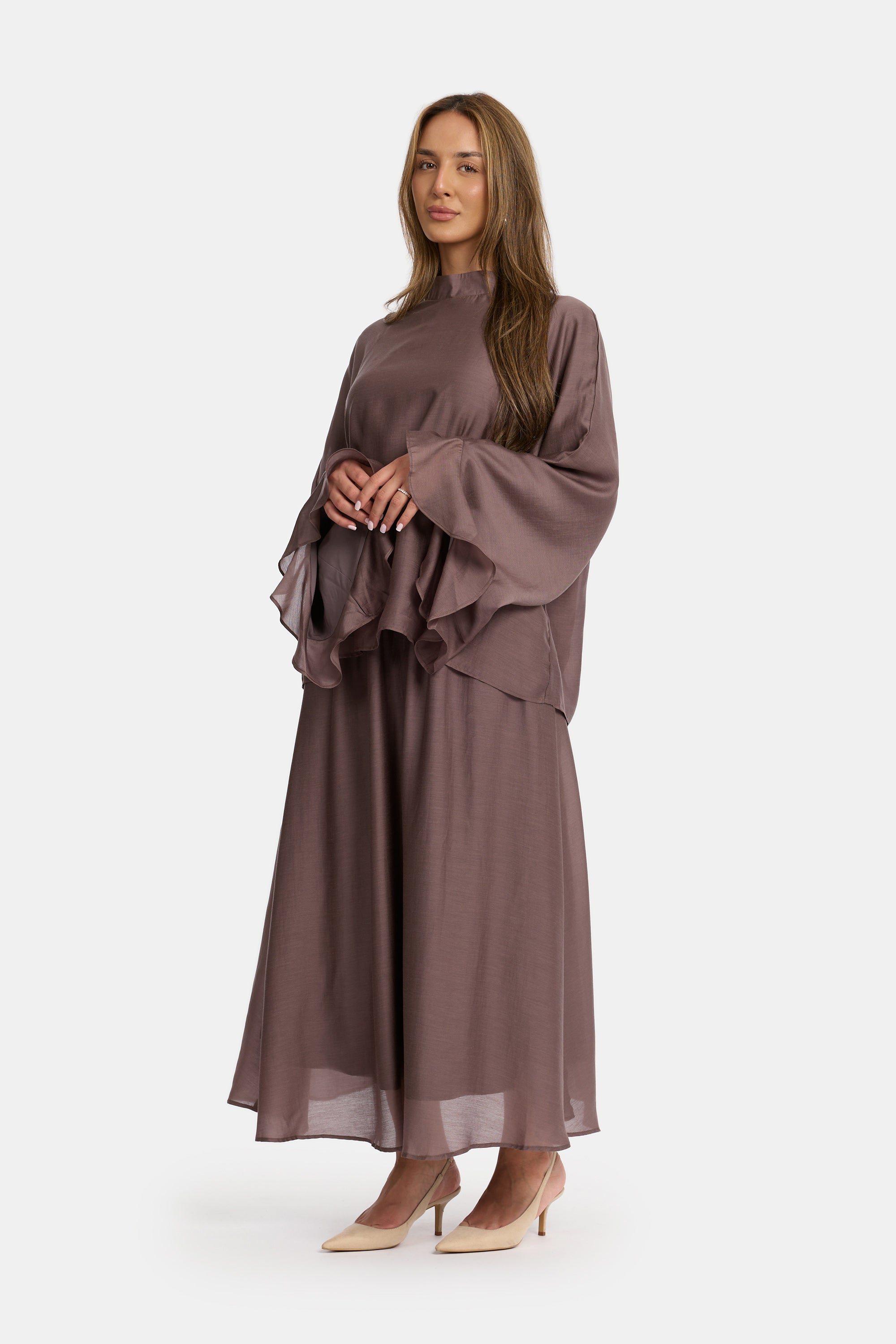 Flowy Sleeve Co-Ord Set - Mauve Taupe