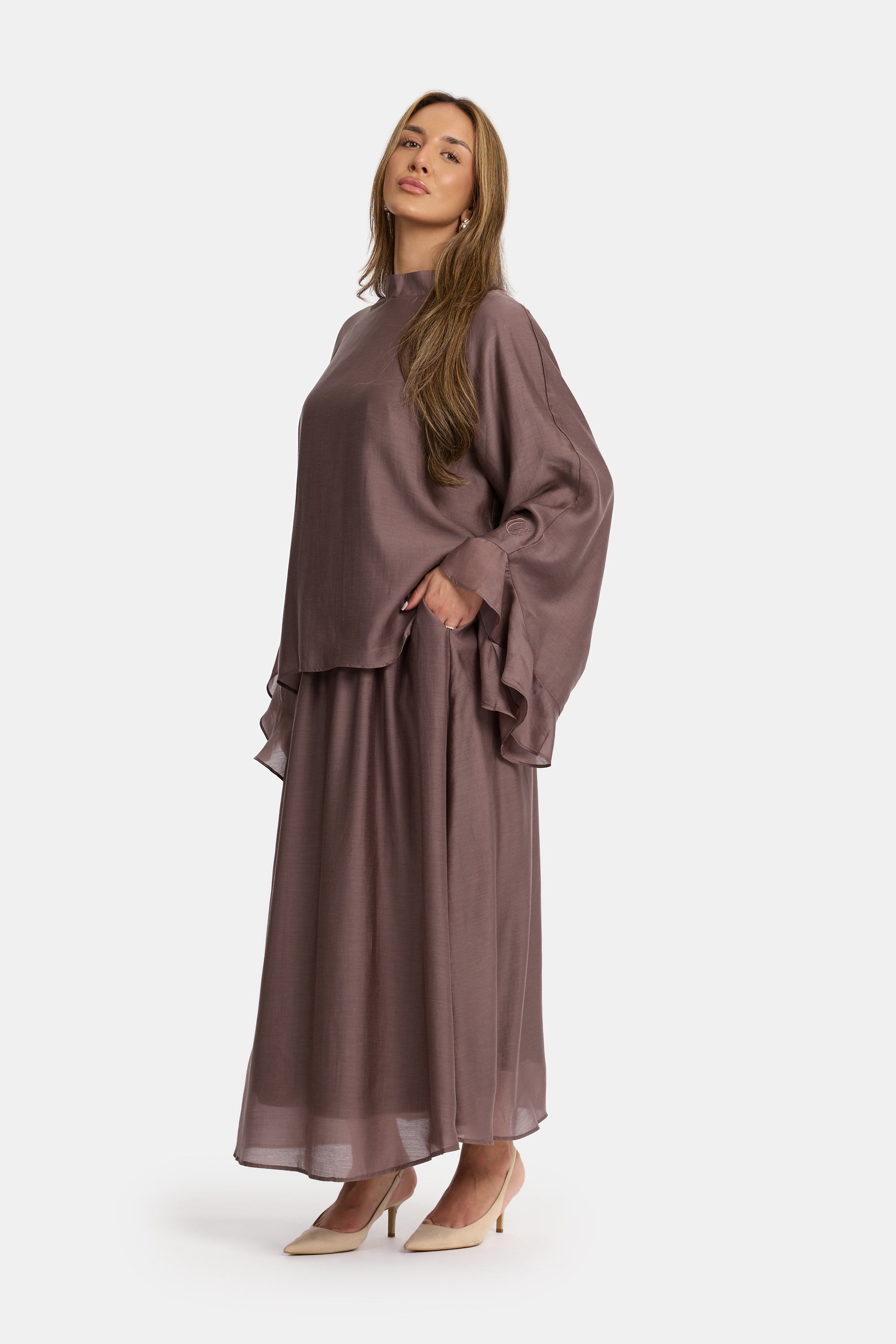 Flowy Sleeve Co-Ord Set - Mauve Taupe