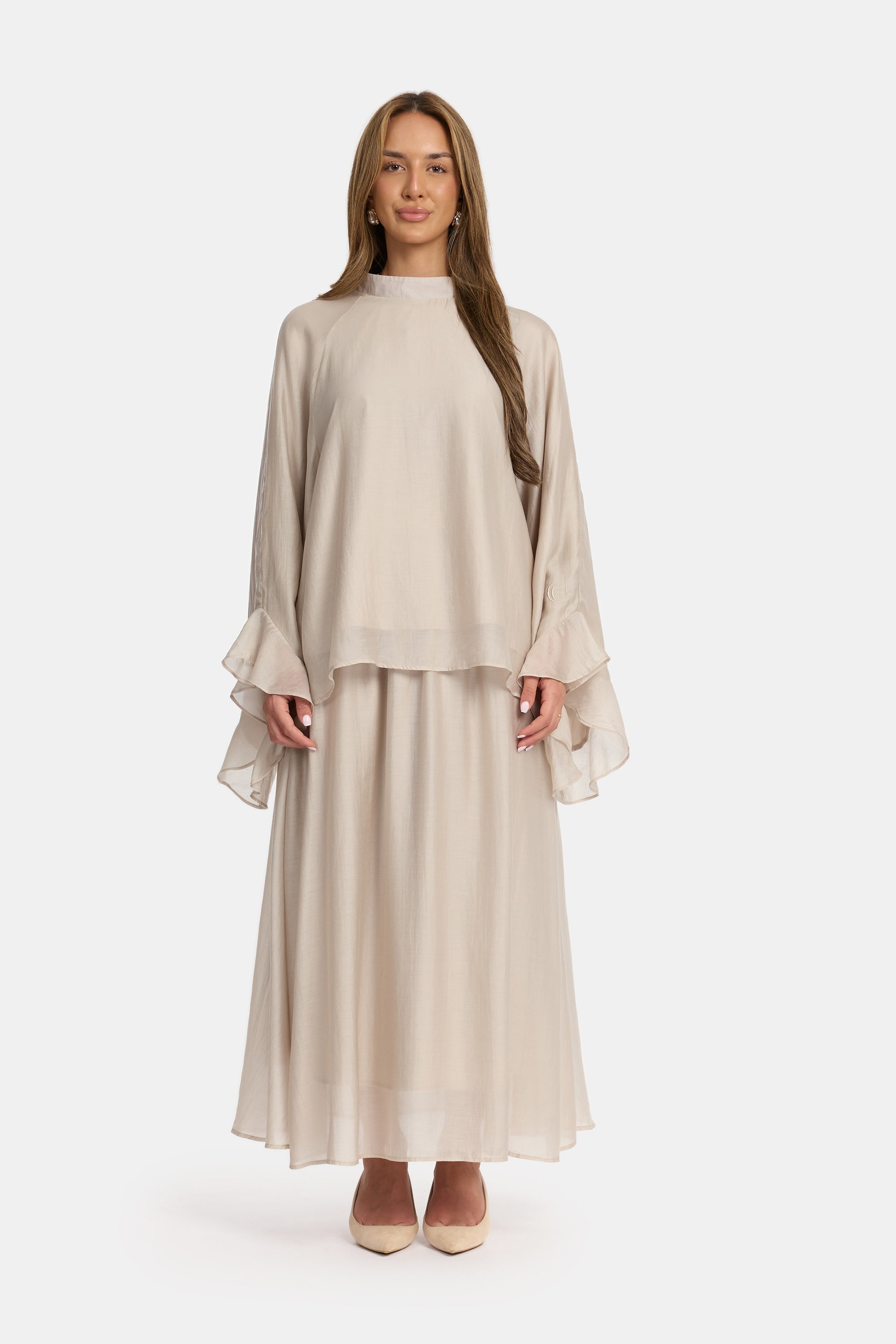 Flowy Sleeve Co-Ord Set - Pearl