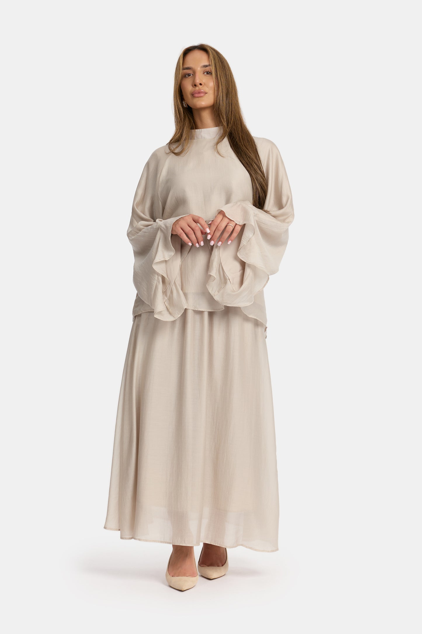 Flowy Sleeve Co-Ord Set - Pearl