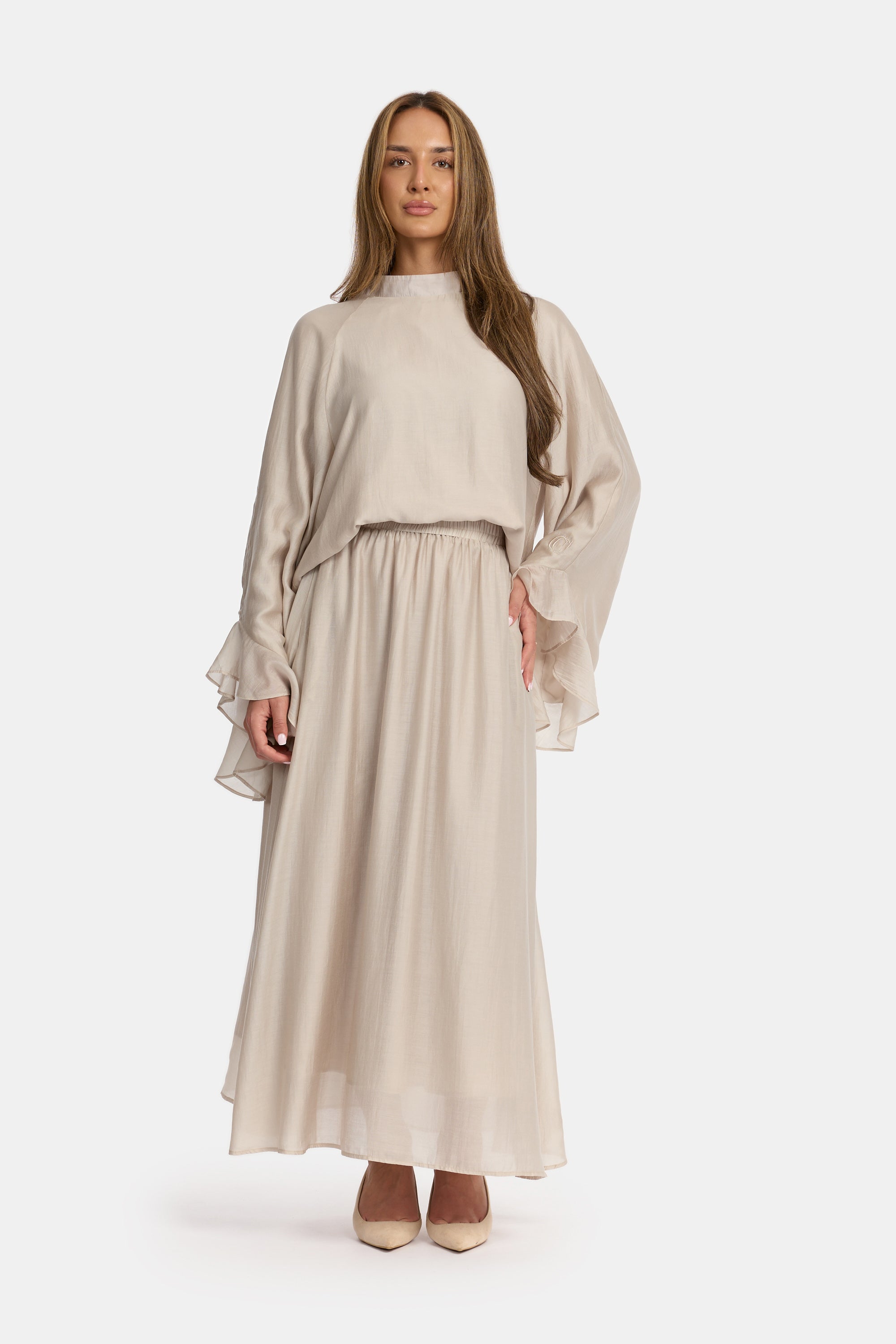 Flowy Sleeve Co-Ord Set - Pearl
