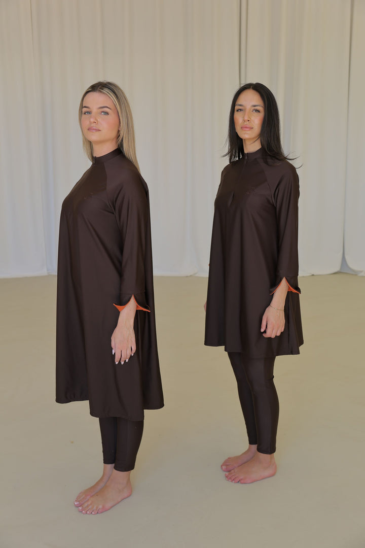 CAMÉLIA Burkini LONG - Brown with orange