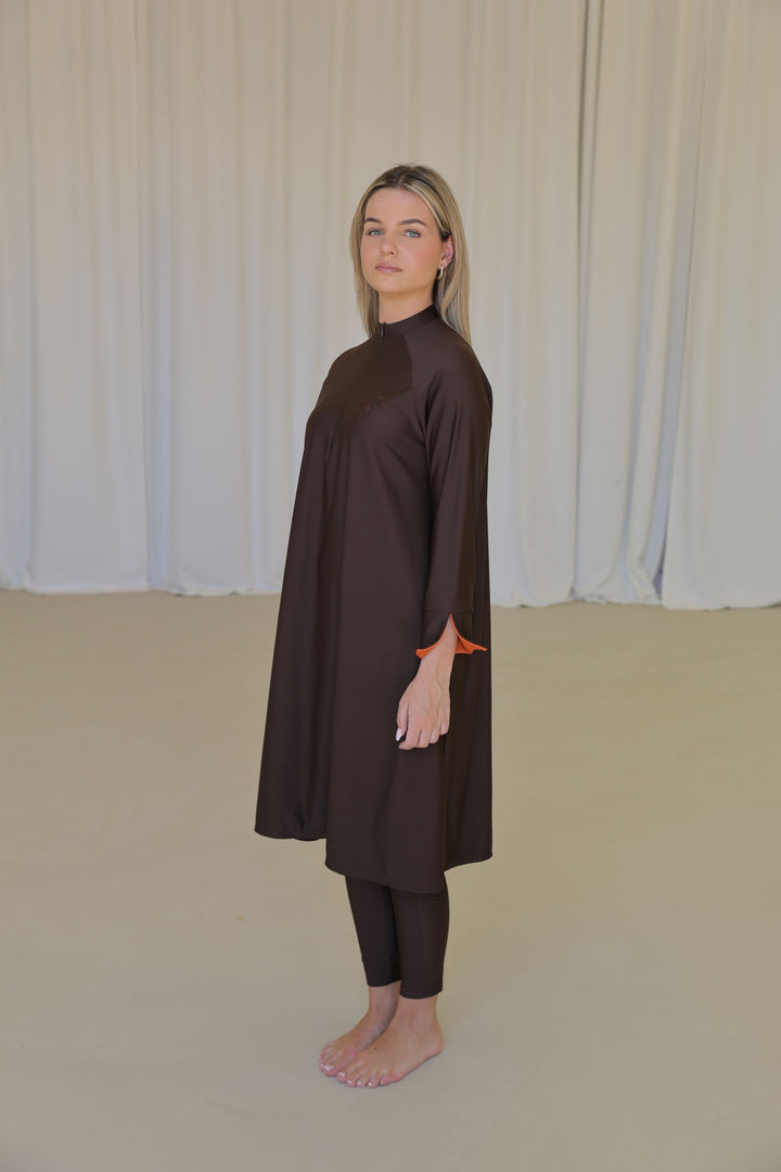 CAMÉLIA Burkini LONG - Brown with orange