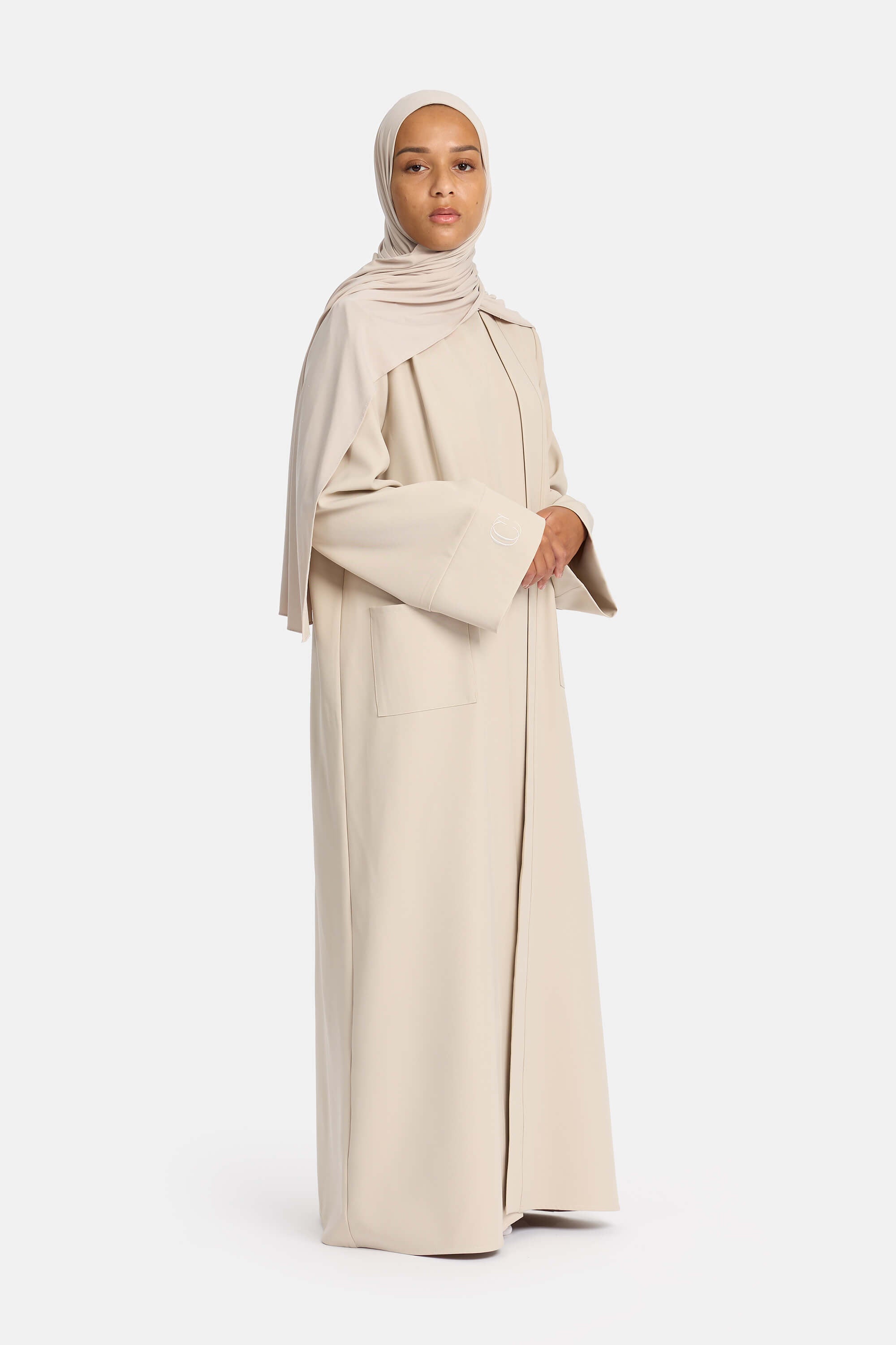 Basic Abaya with pockets-Pearl